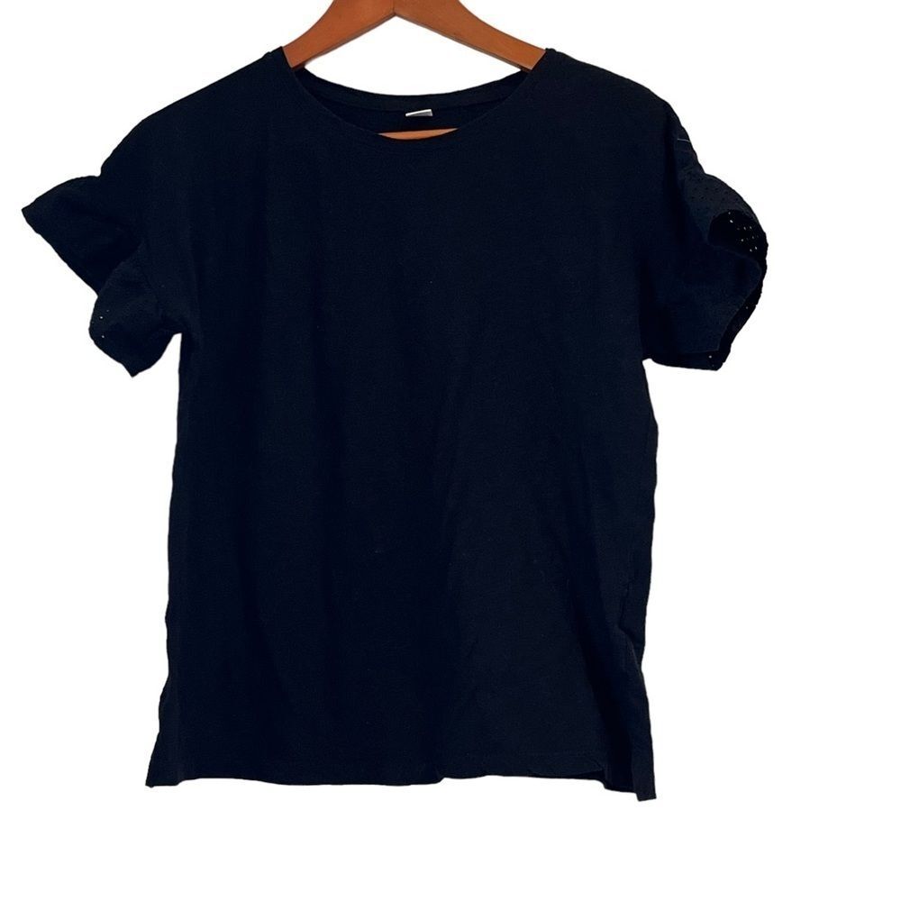 Old Navy Black T-Shirt with Ruffle Hem Sleeves